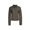 Chaqueta de Cuero PU con Diseño de Empalme Desconstruido Estilo Retro Americano para Mujer, Nuevo Estilo Otoño, Chaqueta Corta Harrington Biker