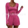 Roupa Esportiva Sexy Vazada Europeia e Americana Transfronteiriça Amazon Cintura Moda Macacão de Manga Comprida ao Ar Livre Cor Sólida com Bolso