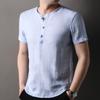 Camiseta de Lino 100% de Manga Corta para Hombre Hengyuanxiang 2025 Verano Nuevo Estilo Camiseta Guofeng para Hombre Camiseta de Color Sólido de Alta Gama para Hombre