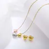 Conjunto de Collar y Aretes Minimalista Europeo y Americano con Forma de Gota de Agua Tridimensional, Colgante de Joyería Geométrica de Corazón Exquisito, Aretes Versátiles