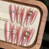 Uñas Vestibles Hechas a Mano Florales de Verano con Lentejuelas Estilo Francés Dama Noble Rosa Nude Lu Li Manicura Uñas Vestibles Venta al por Mayor