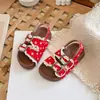 Sandálias Princesa de Renda com Bolinhas para Meninas 2026 Verão Novo Estilo Coreano Sandálias de Cortiça Estilo Floresta da Moda para Crianças