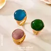 Anillo Ovalado de Piedra Ojo de Gato Simple y Elegante, Joyería de Moda de Lujo Ligero Personalizada, Acero Inoxidable Chapado en Oro Real de 18 Quilates