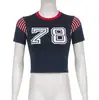 2025 Nuevo Verano Estilo Callejero Americano Impresión Digital Camiseta de Manga Corta en Contraste Tops Casuales Retro para Mujer