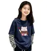 Camiseta de manga larga de dos piezas de imitación para niñas 2026 primavera/otoño elegante camiseta básica de algodón puro para niños mayores