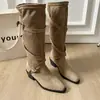 Botas de Gamuza Retro de Caña Alta hasta la Rodilla con Tacón Apilado para Mujer 2026 Otoño/Verano Nuevo Estilo Botas Vaqueras Western Botas de Caballero Botas Largas