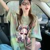 [Algodón/Cuello trasero] Camiseta holgada de algodón con diseño de tinta salpicada popular de este año, top de cuello redondo de estilo europeo y americano para mujer.