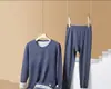 Conjunto de Roupa Íntima Térmica de Lã Dupla Face para Casal, Espessado com Caxemira e Seda, Tops e Calças Térmicas para Outono, Atacado