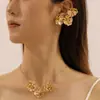 Joyería Transfronteriza Europea y Americana, Collar Exagerado de Flor Dorada, Pendientes, Moda para Mujer, Conjunto de Joyería Versátil y de Alta Gama