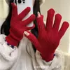Luvas de Lã Tricotada Sem Dedos Ins Coreano Feijãozinho Colorido de Inverno para Mulheres Cor Pura Tela Sensível ao Toque Quente à Prova de Vento Ciclismo Dedo