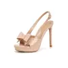 Encuentro Cercano Temporada 2026 Nuevos Zapatos de Tacón Alto Cómodos Impermeables de Plataforma Color Nude para Mujer con Lazo Sandalias de Tira Fina de Tacón Alto para Verano