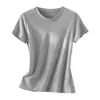 Camiseta de Verano Nuevo Estilo Cuello Redondo Manga Corta para Mujer, Estilo Básico, Transpirable Mezcla de Tencel Lino Algodón, Camiseta Versátil de Corte Ajustado para Capas