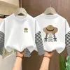 Camiseta de manga larga de algodón puro para niña para primavera y otoño, camiseta base de retazos a rayas para niñas mayores, top elegante y versátil de cuello redondo
