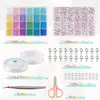 Contas de Vidro Sólido de 24 Cores para Acessórios de Joias DIY, Conjunto de Contas com Letras Pintadas em uma Caixa para Materiais de Fabricação de Pulseiras