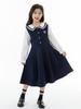 Vestido de Otoño para Niña, Estilo Preppy Vestido de Princesa, Cuello Marino, Color de Contraste Uniforme Escolar Primaria Vestido, Vestido de Manga Larga para Niños Grandes