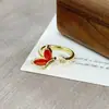 Anel Aberto Simples com Zircônia Laranja-Vermelha Vintage para Mulheres, Estilo Floral Retrô, Anel de Dedo Indicador de Nicho