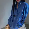 Camisa de outono de alta qualidade para mulheres, com zíper, retalhos, comprimento médio e mangas compridas, da moda feminina de Dongdaemun, Coreia