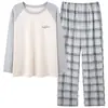Novo Pijama Masculino Primavera e Outono Algodão Puro Manga Longa Estilo Coreano Esportivo Pode Ser Usado Fora Todo Algodão Tamanho Grande Conjunto de Roupa para Casa