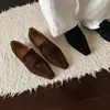 Mocasines de Ante de Oveja para Mujer Planos de Corte Medio Otoño Nuevo Cuero Genuino Retro Punta Cuadrada Color Sólido Zapatos Planos de Corte Bajo