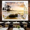 Tela de Fondo en Vivo Ventana de Piso a Techo Extensión Visual del Espacio Tela de Pared Mural Tapiz Sala de Estar Paisaje Marino Ventana Falsa Tela Colgante