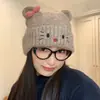 ¡Tan lindo! Nuevo gorro de punto grueso, cálido, con temática de gatos para mujer, estilo coreano, dulce y versátil, para otoño e invierno