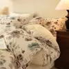 Conjunto de cama de quatro peças em algodão puro escovado para outono e inverno, capa de edredom espessa 100% algodão, lençol de cima, lençol com elástico, roupa de cama de alta qualidade para quarto principal