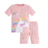 Roupa de Casa para Meninos Transfronteiriça Europeia e Americana Algodão Puro Costela Manga Curta Shorts Conjunto de Pijama Infantil de Comércio Exterior Cartoon para Meninas