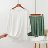 Algodón Transpirable Holgado Casual Ropa de Casa Verano Delgado Talla Grande Mangas de Murciélago Holgadas para Mujer Cuello en V Shorts Conjunto de Dos Piezas