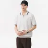 Camisa POLO Masculina de Verão com Gola Contrastante, Estilo Gentleman Cool Business Casual, Meio Zíper, Preta, Camiseta de Malha de Seda Gelada de Manga Curta