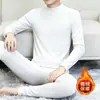 Conjunto de fleece com gola alta de inverno para homens, roupa íntima térmica autocalor, top e calça de outono justos com gola média para casais