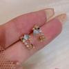 Aretes Estrella Nocturna Franceses Simples Exquisitos Zircón Piedra Ojo Pequeña Románticos Azules Exquisitos Aretes Diarios para Ir al Trabajo