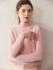 Nuevo Suéter de Cachemir para Mujer Otoño e Invierno 2026 de Cuello Alto Medio, Color Sólido, Engrosado, Holgado, de Manga Larga, Camisa de Punto para Capas