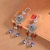 Pendientes Largos con Borla de Esmalte de Plata de Ley S925 de Personalidad Estilo Étnico Moda Retro Versátiles