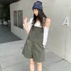 Little Orange #Estilo Academia Reductores de Edad Overol de Mezclilla para Mujer Holgado Adelgazante Oculta Defectos de Moda Casual Versátil Pantalones Cortos de Pierna Ancha