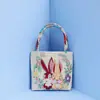 Bolsa tote bordada com fio de ouro em estilo étnico, bordado dos dois lados, bolsa de malha estilo cartoon transfronteiriça Harajuku