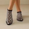 Sandalias de tiras elásticas de diamante de colores, cabeza redonda plana, huecas, para mujer, comercio exterior, talla grande, calcetines de red sexys, sandalias de un solo pedal