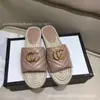 Zapatillas de Pescador de Paja G Home Estilo Nuevo 2025 de Una Tira Tejidas con Suela Gruesa para Playa para Mujer Zapatos Perezosos sin Cordones