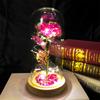 Presente de dia dos namorados simulação cor ouro rosa vidro capa eterna flor LED lâmpada desktop pequenos ornamentos decoração cross-border