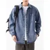 Chaqueta camisa de mezclilla lavada vintage de manga larga para otoño con cuello camisero para hombre, juvenil, corte regular, estándar diario, de alta gama, moderna