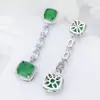Pendientes de esmeralda de algodón vintage de estilo europeo y americano de Internet Celebrant, pendientes de diamantes cuadrados de princesa, pendientes largos de moda que combinan con todo con la parte inferior.