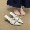 Sandalias de Tacón de Aguja Negras con Punta Fina Estilo Francés para Commuting para Mujer, Piel Suave, Nuevo Modelo Primavera/Verano 2026, Tacones Altos Cerrados con Talón Abierto