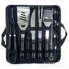 Bolsa Portátil de Tecido Oxford Conjunto de Grelha com Cabo de Aço Inoxidável 410 Ferramentas para Churrasco Garfo Espátula Pegador Escova de Limpeza Escova para Grelha