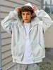 Sudadera con capucha de lana gruesa de color contrastante con cremallera Estilo Otoño Retro Holgada Chaqueta cárdigan Sudadera de marca de moda Abrigo Q