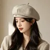 Boina de Lã Confortável Casual com Circunferência de Cabeça Grande para Mulheres, Estilo Coreano Outono e Inverno Chapéu Octogonal Versátil Estilo Ins Que Faz o Rosto Parecer Menor