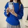 Suéter de tricô macio e confortável estilo coreano, com gola redonda e trança, para mulheres, peça de outer wear soltinha para outono/inverno 2026, top de tricô moderno