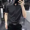 Camisa casual de alta gama sin planchado para hombre, de manga corta, suave como seda de hielo, color liso, formal de negocios, camisa con caída para hombre