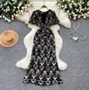 Vestido sencillo de estilo francés vintage con estampado para mujer, diseño de verano con cuello en V, entallado a la cintura, corte slim largo, adecuado para ir al trabajo y elegante