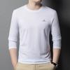 Camiseta Masculina de Manga Comprida de Seda de Amora para a Primavera, Casual de Negócios, Gola Redonda, Moda para Homens de Meia-Idade, Camiseta Masculina de Entrega Leve