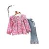 Aile Rabbit 2025 Primavera y Otoño Nuevo Ropa de Niña Camisa de Muñeca Floral Rosa y Traje de Jeans de Cerezas