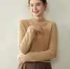 Baicai Rong Outono Inverno Novo Suéter de Cashmere Tricotado Gola Alta Meia Rolê Bainha Dobrada Camada Base Solta Top Feminino